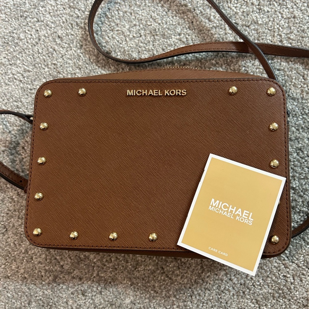Michael Kors Brown Crossbody Bag with Gold Studs